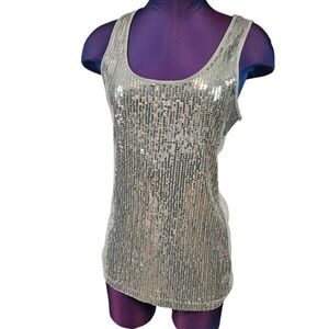 Gap Silver Sequin Racerback Sleeveless Tank Top Blouse‎ Size Medium Women's